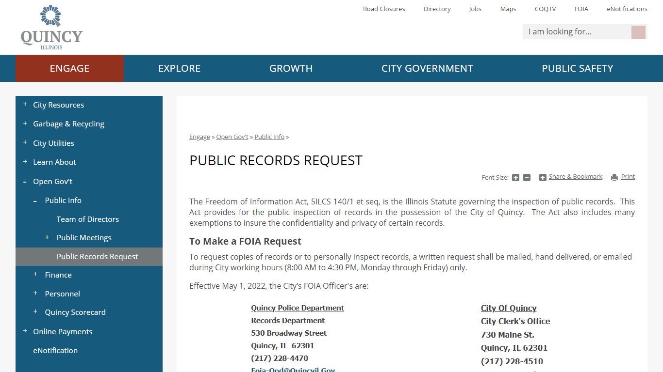 Public Records Request | Quincy, IL